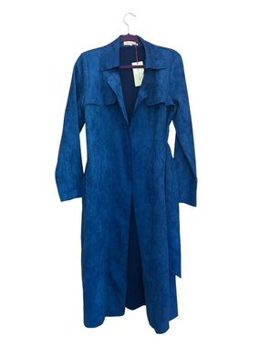 NWT Solitaire Royal Blue Faux Suede Trench Coat Longline Minimalist Chic Size M